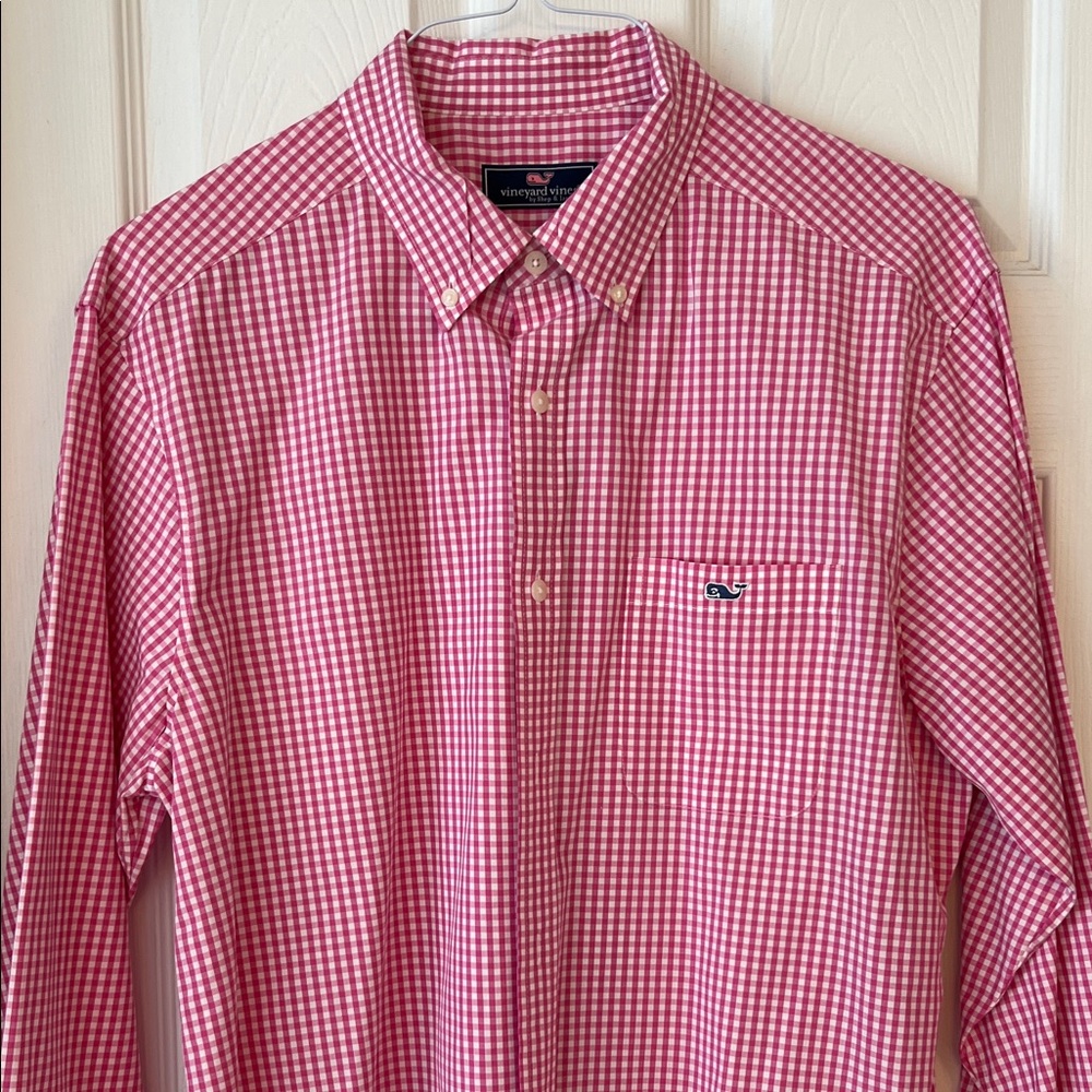 Vineyard Vines Men's Bright Pink Gingham Shirt